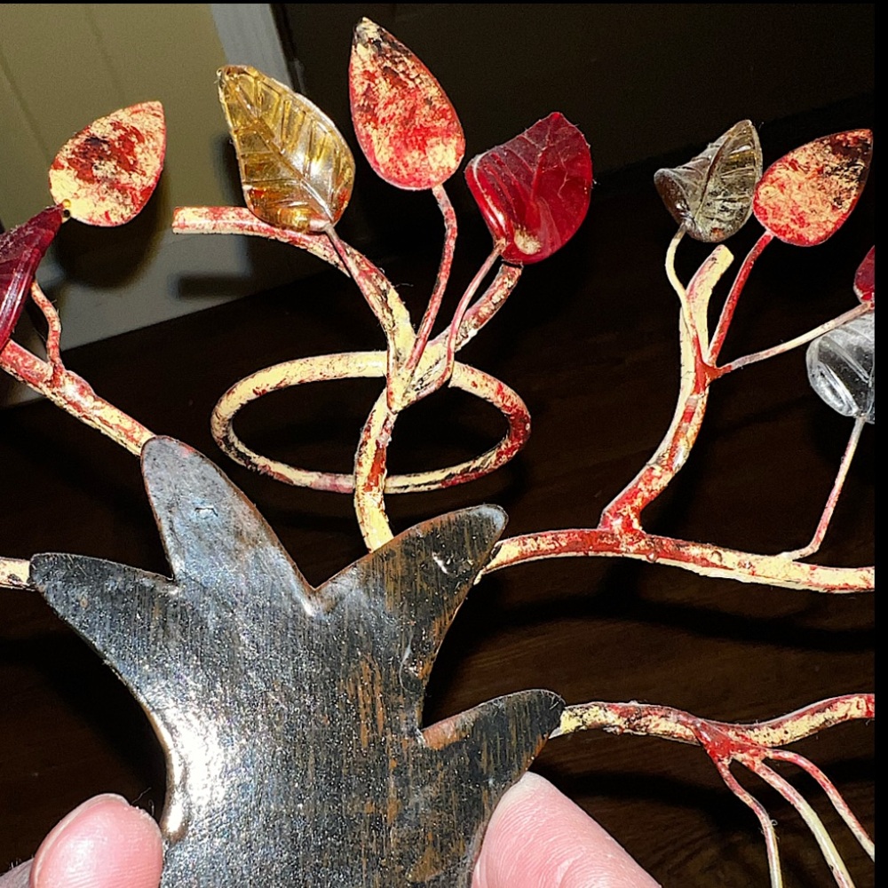 Tree of Life India Art Rustic Red Gold Translucent Leaf Vintage Candle Holder - Picture 7 of 11